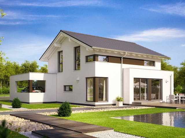 Fertighaus EVOLUTION 124 V3 von Bien-Zenker Schlüsselfertig ab 349093€, Satteldach-Klassiker Außenansicht 1