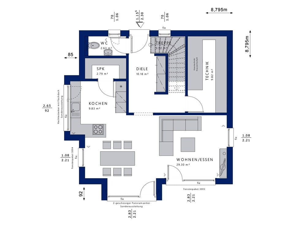 Fertighaus EVOLUTION 124 V5 von Bien-Zenker Schlüsselfertig ab 314685€, Cubushaus Grundriss 1