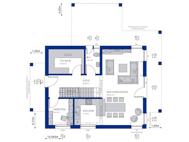 Fertighaus EVOLUTION 134 V4 von Bien-Zenker Schlüsselfertig ab 354465€, Stadtvilla Grundriss 1