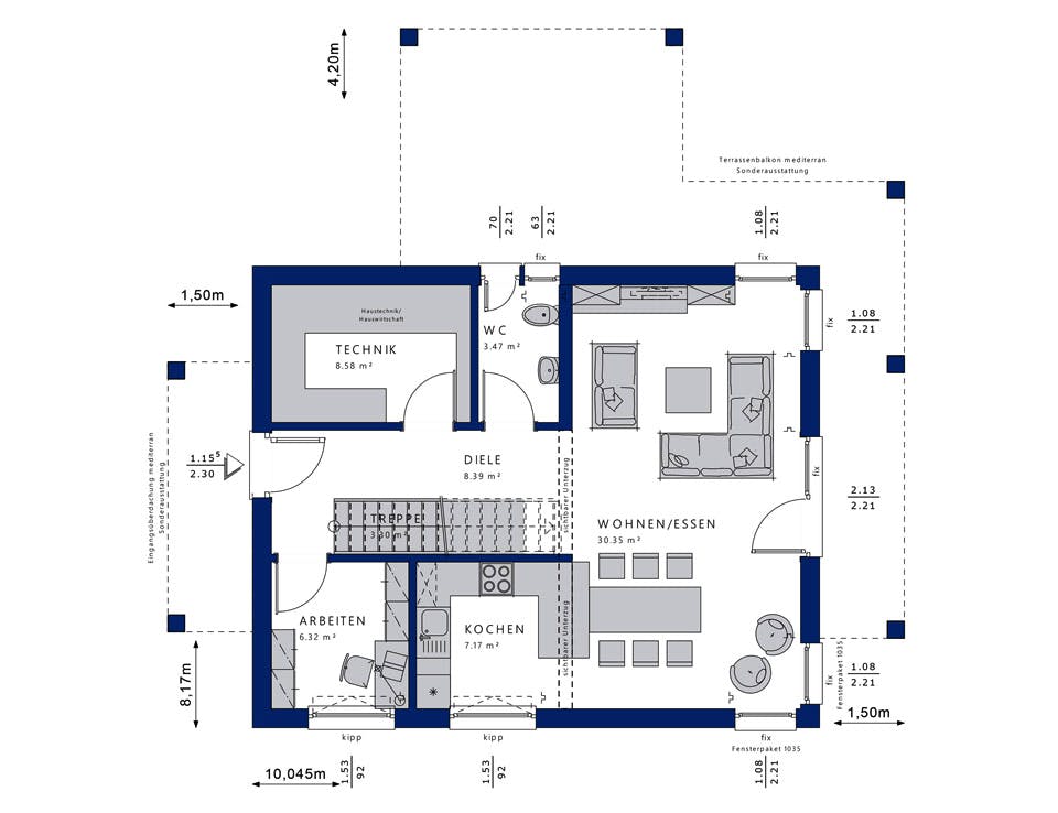 Fertighaus EVOLUTION 134 V4 von Bien-Zenker Schlüsselfertig ab 302629€, Stadtvilla Grundriss 1