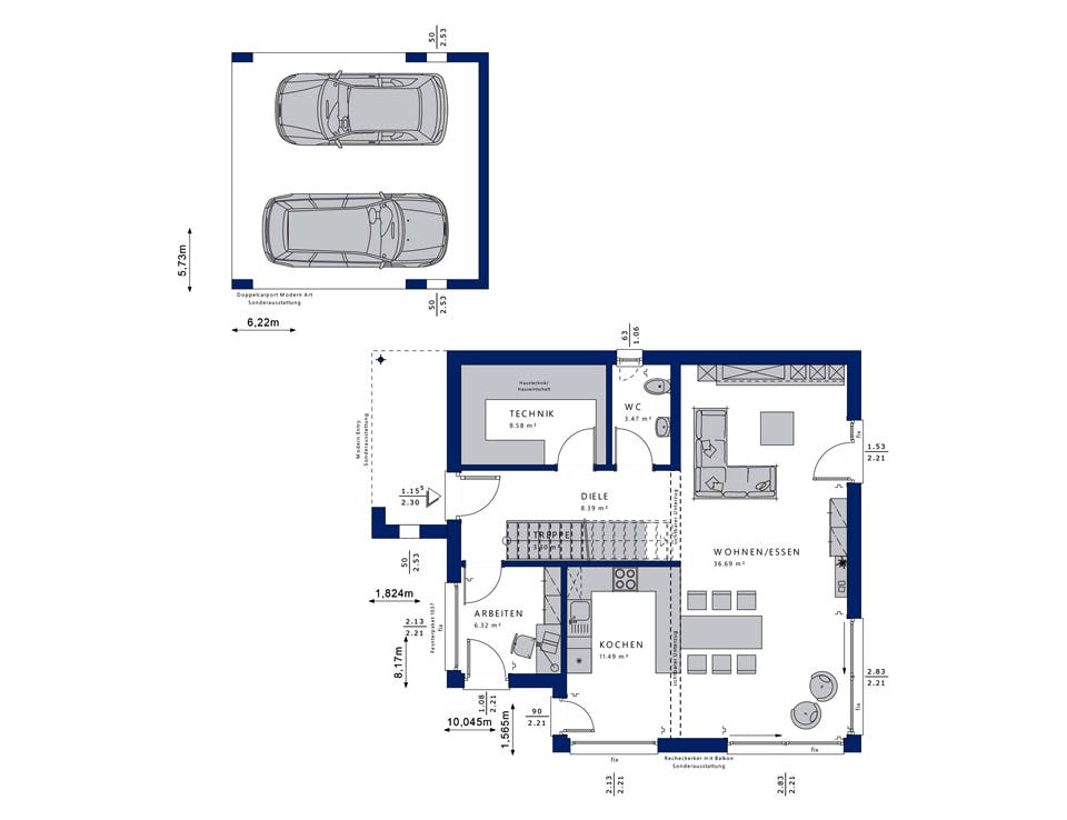 Fertighaus EVOLUTION 134 V5 von Bien-Zenker Schlüsselfertig ab 315538€, Cubushaus Grundriss 1