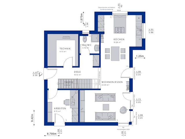 Fertighaus EVOLUTION 136 V4 von Bien-Zenker Schlüsselfertig ab 363839€, Stadtvilla Grundriss 1