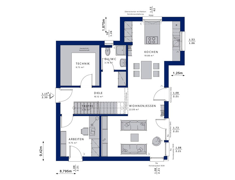Fertighaus EVOLUTION 136 V4 von Bien-Zenker Schlüsselfertig ab 311335€, Stadtvilla Grundriss 1