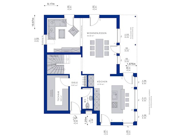 Fertighaus EVOLUTION 139 V5 von Bien-Zenker Schlüsselfertig ab 384638€, Cubushaus Grundriss 1