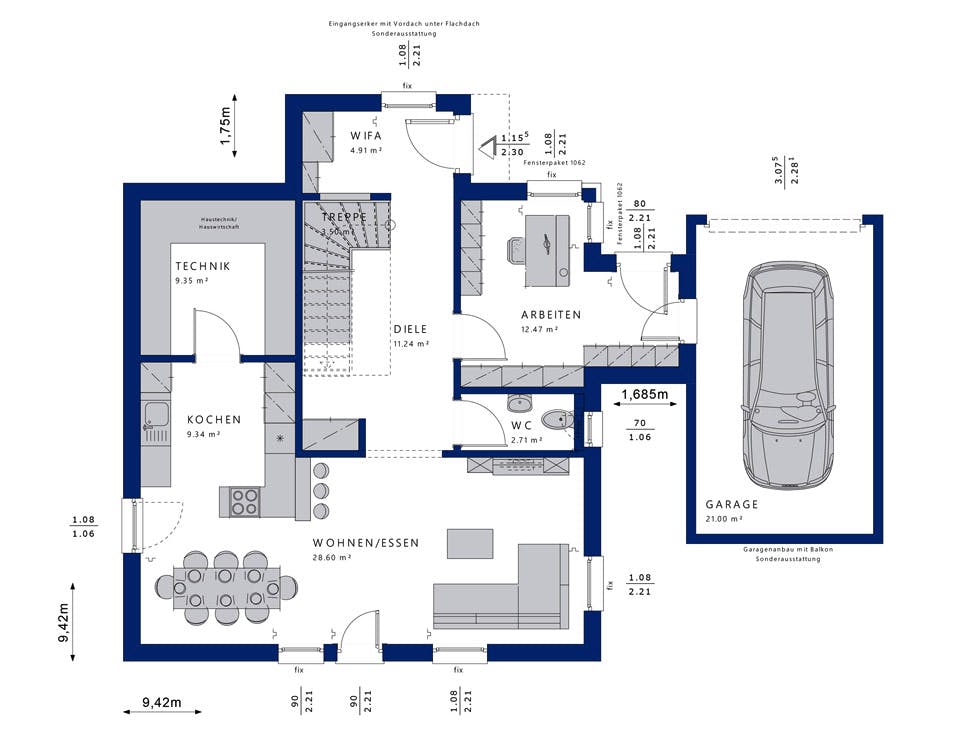 Fertighaus EVOLUTION 143 V5 von Bien-Zenker Schlüsselfertig ab 288038€, Satteldach-Klassiker Grundriss 1