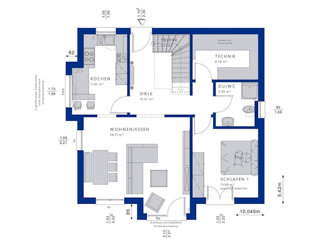 Fertighaus EVOLUTION 152 V4 von Bien-Zenker Schlüsselfertig ab 360550€, Satteldach-Klassiker Grundriss 1