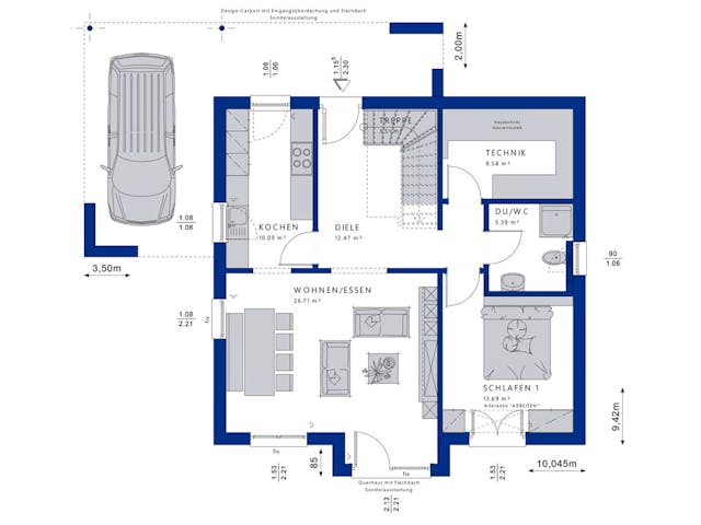 Fertighaus EVOLUTION 152 V5 von Bien-Zenker Schlüsselfertig ab 360550€, Satteldach-Klassiker Grundriss 1