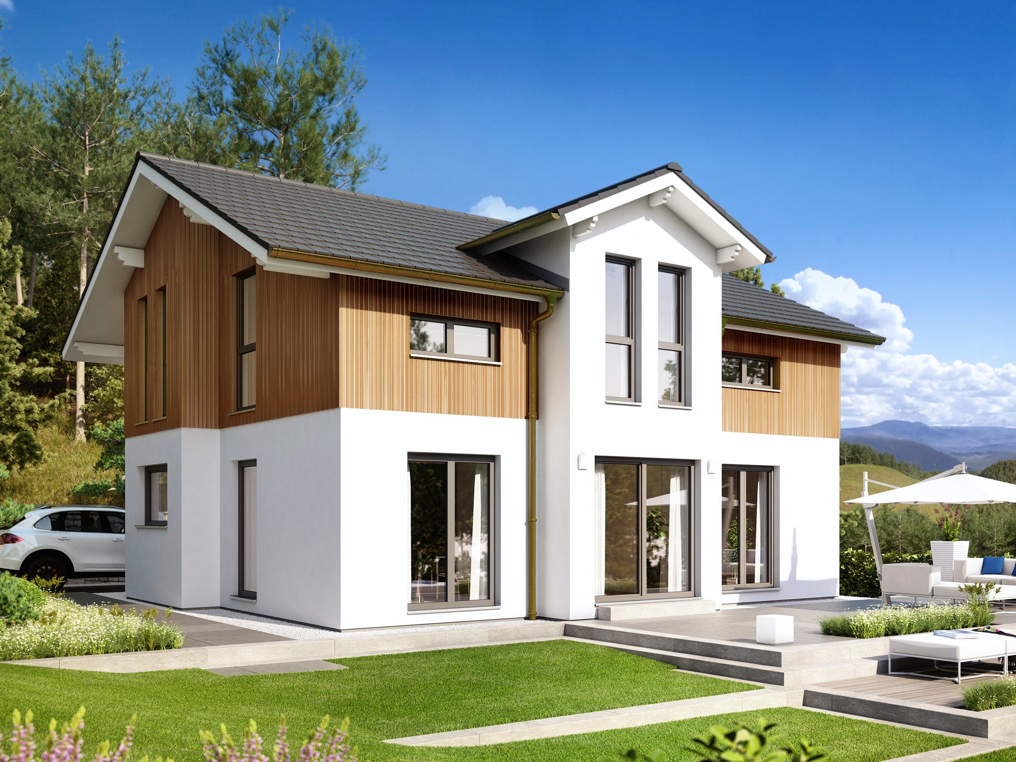 Fertighaus EVOLUTION 152 V4 von Bien-Zenker Schlüsselfertig ab 300209€, Satteldach-Klassiker Außenansicht 1