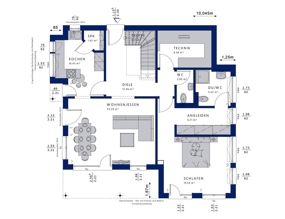 Fertighaus EVOLUTION 152 V7 von Bien-Zenker Schlüsselfertig ab 353630€, Cubushaus Grundriss 1