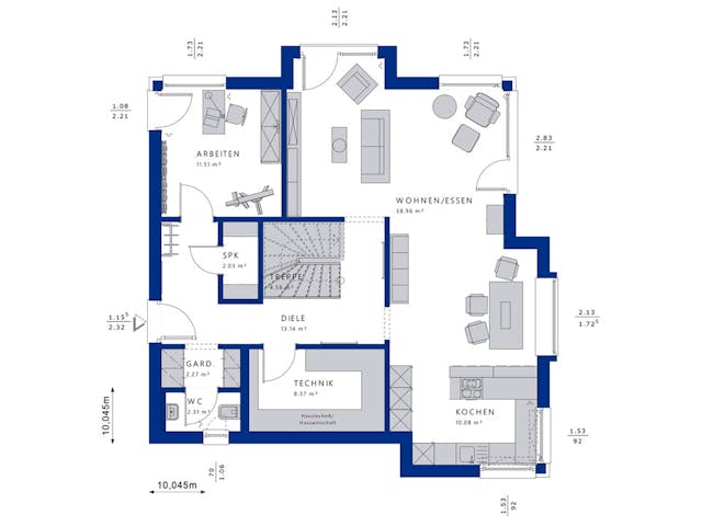 Fertighaus EVOLUTION 161 V2 von Bien-Zenker Schlüsselfertig ab 416726€, Satteldach-Klassiker Grundriss 1