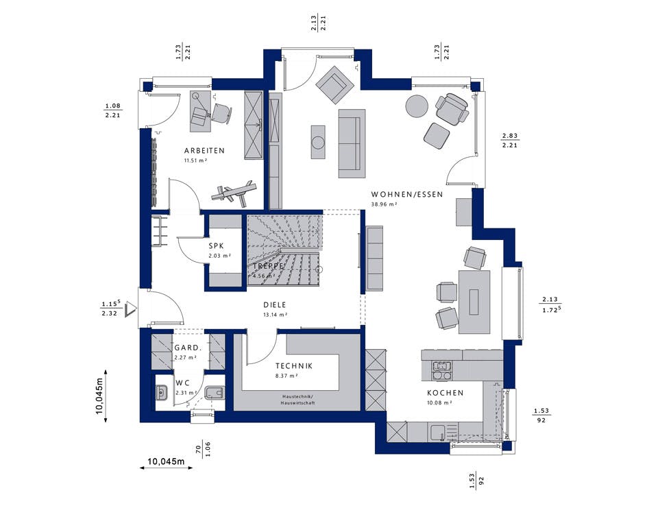 Fertighaus EVOLUTION 161 V2 von Bien-Zenker Schlüsselfertig ab 322099€, Satteldach-Klassiker Grundriss 1