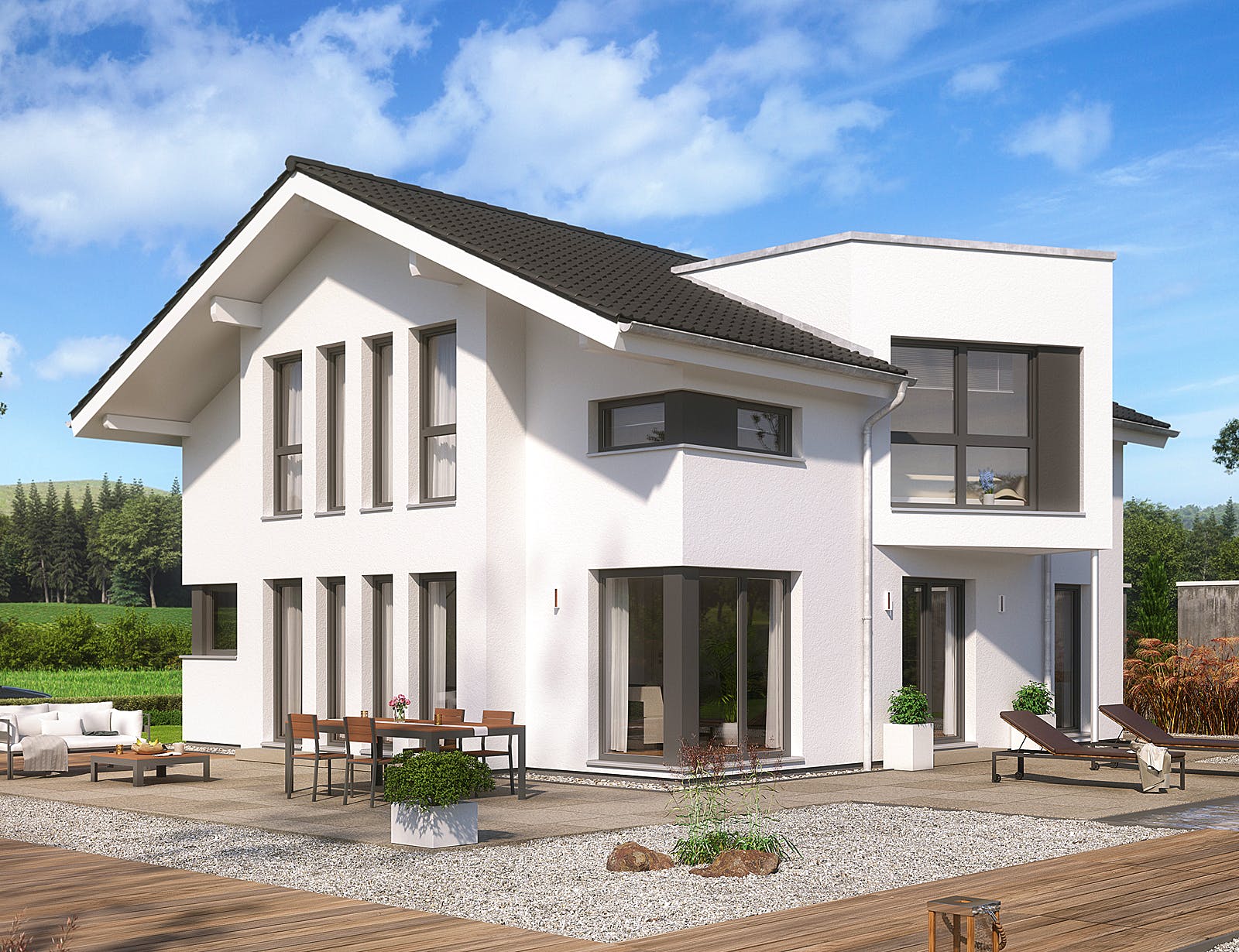 Fertighaus EVOLUTION 161 V3 von Bien-Zenker Schlüsselfertig ab 321232€, Satteldach-Klassiker Außenansicht 1