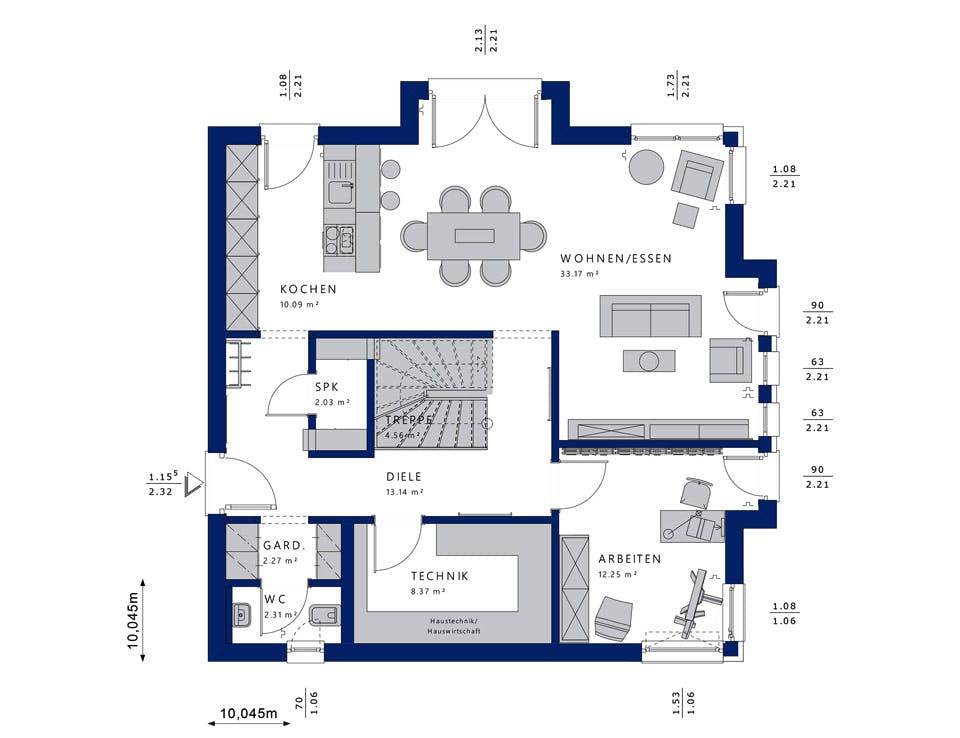 Fertighaus EVOLUTION 161 V3 von Bien-Zenker Schlüsselfertig ab 321232€, Satteldach-Klassiker Grundriss 1