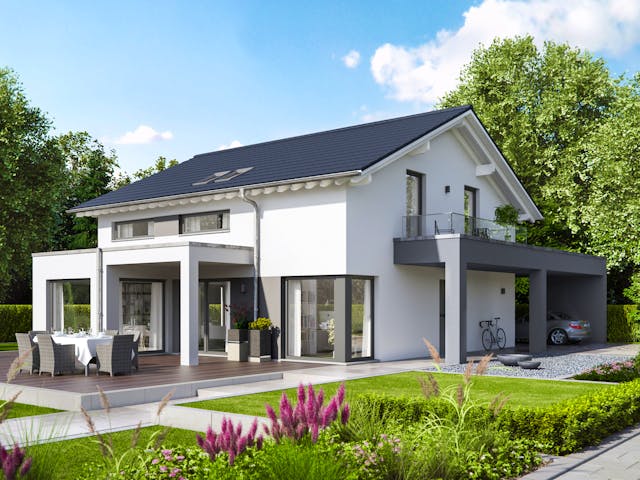 Fertighaus EVOLUTION 161 V4 von Bien-Zenker Schlüsselfertig ab 381036€, Satteldach-Klassiker Außenansicht 1