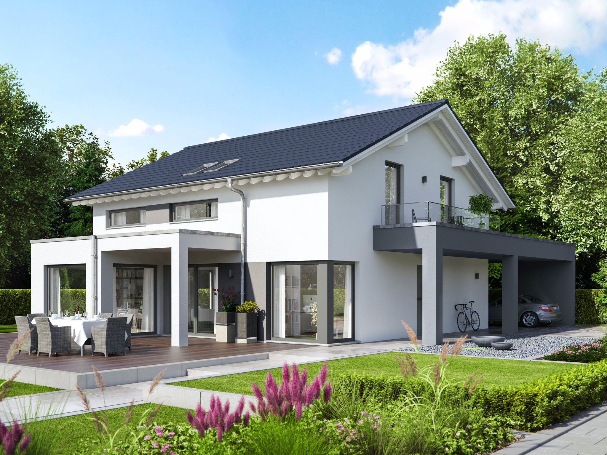 Fertighaus EVOLUTION 161 V4 von Bien-Zenker Schlüsselfertig ab 321232€, Satteldach-Klassiker Außenansicht 1