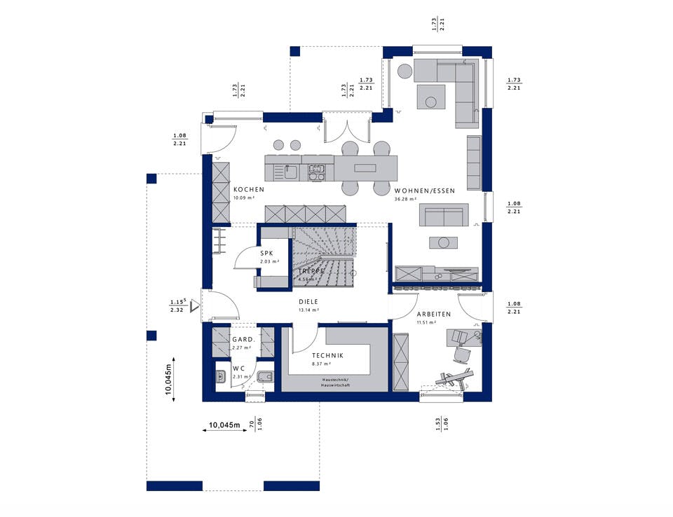 Fertighaus EVOLUTION 161 V4 von Bien-Zenker Schlüsselfertig ab 321232€, Satteldach-Klassiker Grundriss 1
