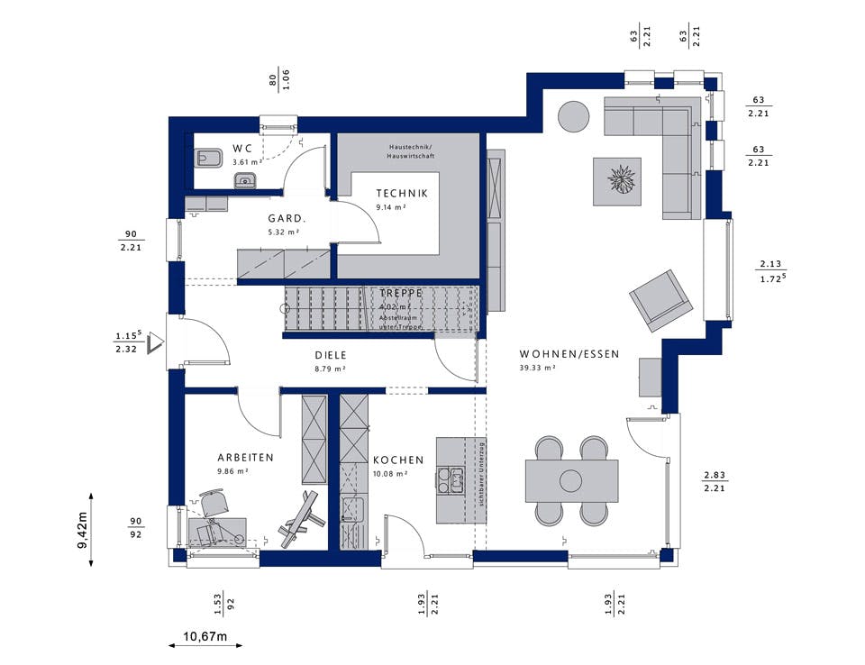 Fertighaus EVOLUTION 162 V2 von Bien-Zenker Schlüsselfertig ab 323582€, Satteldach-Klassiker Grundriss 1