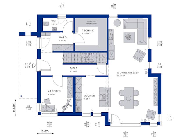 Fertighaus EVOLUTION 162 V3 von Bien-Zenker Schlüsselfertig ab 384457€, Satteldach-Klassiker Grundriss 1