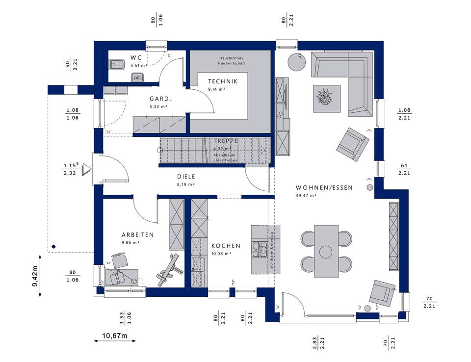 Fertighaus EVOLUTION 162 V3 von Bien-Zenker Schlüsselfertig ab 323485€, Satteldach-Klassiker Grundriss 1