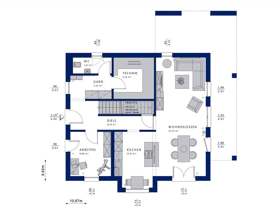Fertighaus EVOLUTION 162 V4 von Bien-Zenker Schlüsselfertig ab 323485€, Satteldach-Klassiker Grundriss 1