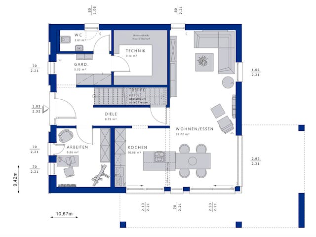 Fertighaus EVOLUTION 162 V5 von Bien-Zenker Schlüsselfertig ab 450570€, Stadtvilla Grundriss 1