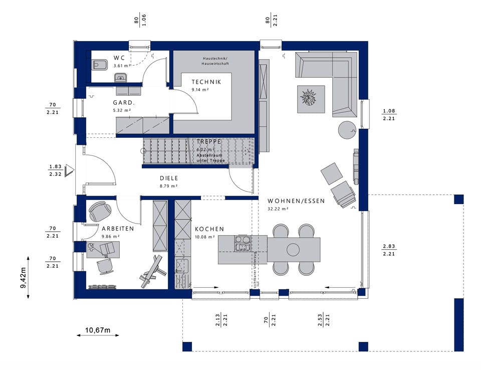 Fertighaus EVOLUTION 162 V5 von Bien-Zenker Schlüsselfertig ab 353487€, Stadtvilla Grundriss 1