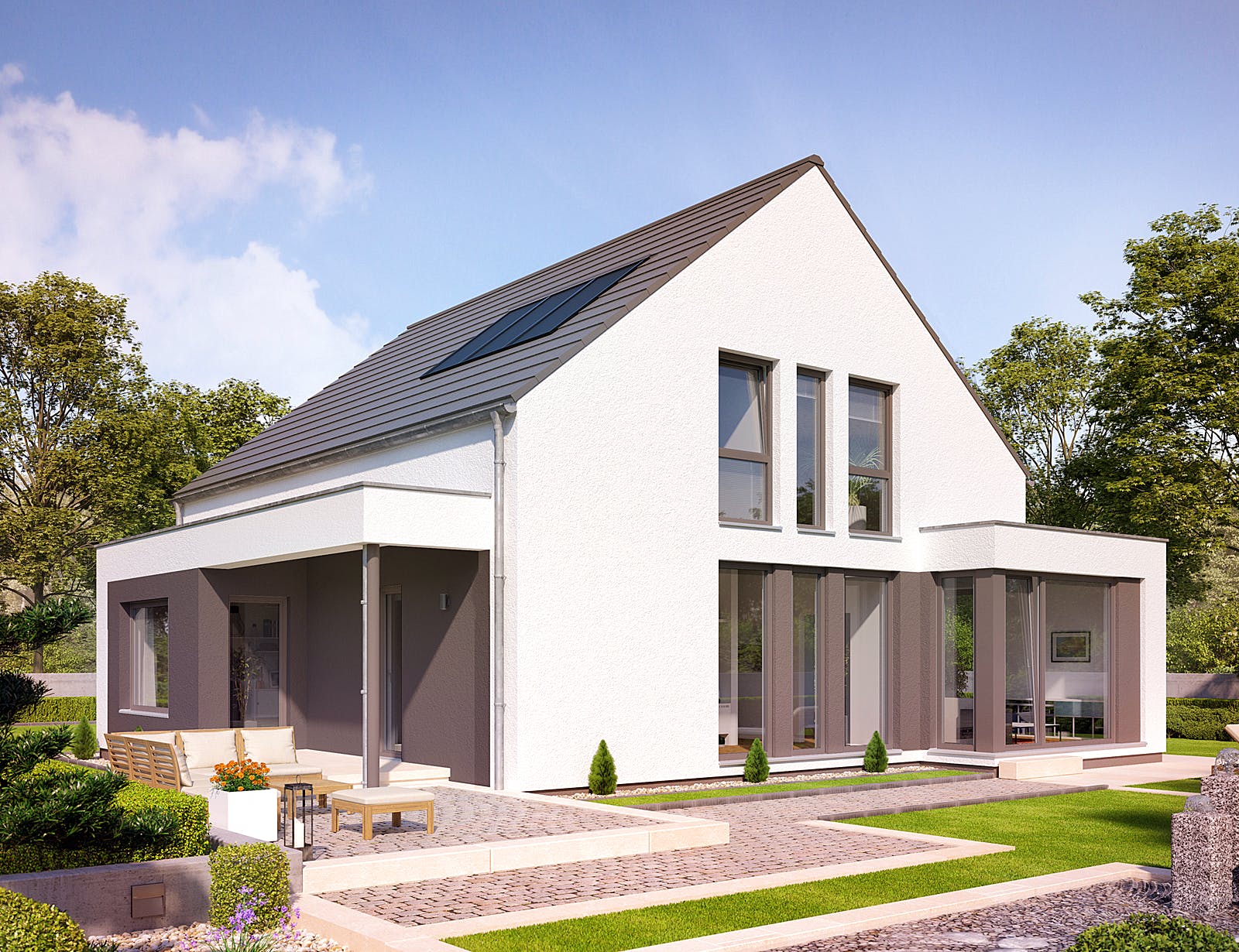 Fertighaus EVOLUTION 163 V2 von Bien-Zenker Schlüsselfertig ab 317876€, Satteldach-Klassiker Außenansicht 1