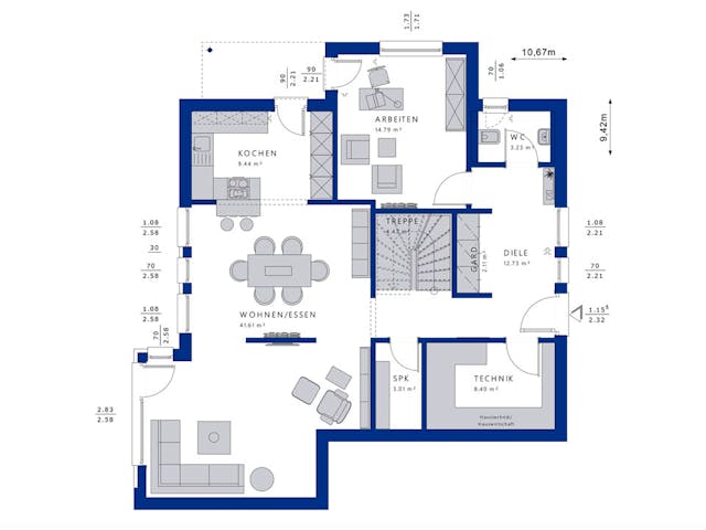 Fertighaus EVOLUTION 163 V2 von Bien-Zenker Schlüsselfertig ab 410779€, Satteldach-Klassiker Grundriss 1 Fertighaus EVOLUTION 163 V2 von Bien-Zenker Schlüsselfertig ab 410779€, Satteldach-Klassiker Grundriss 1