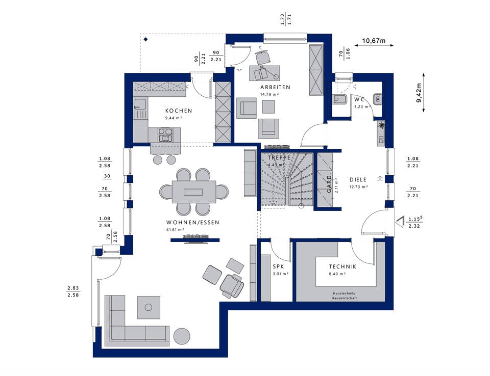 Fertighaus EVOLUTION 163 V2 von Bien-Zenker Schlüsselfertig ab 317876€, Satteldach-Klassiker Grundriss 1