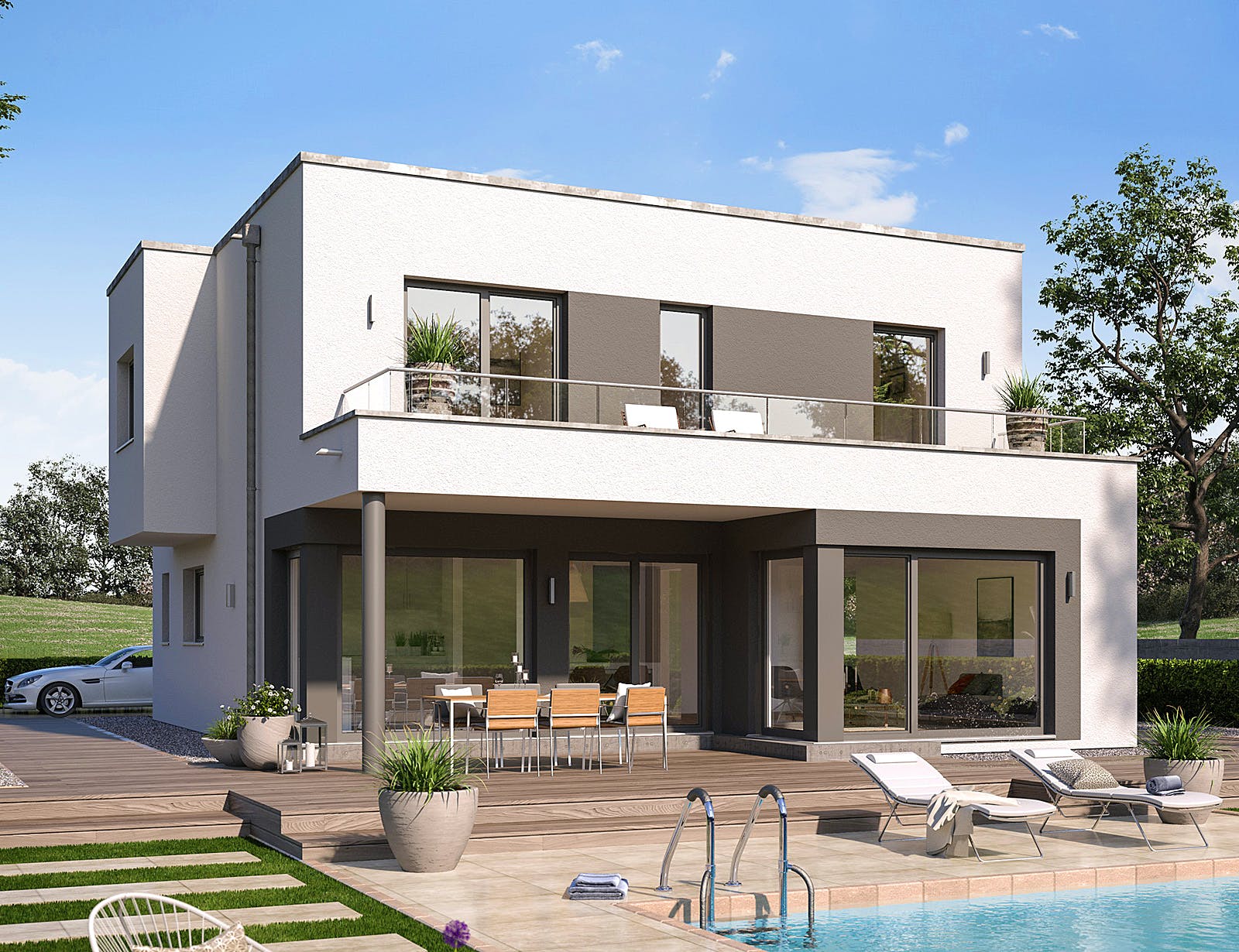Fertighaus EVOLUTION 163 V5 von Bien-Zenker Schlüsselfertig ab 366244€, Cubushaus Außenansicht 1