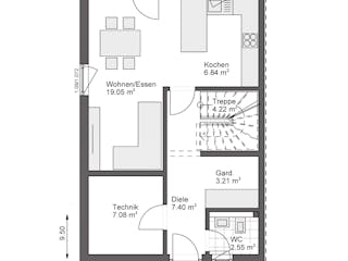Fertighaus White&Black 100 von WHITE&BLACK Fertighäuser Ausbauhaus ab 152114€, Satteldach-Klassiker Grundriss 1
