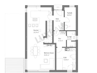 Fertighaus Satteldach Modern 164 von LUXHAUS, Satteldach-Klassiker Grundriss 1