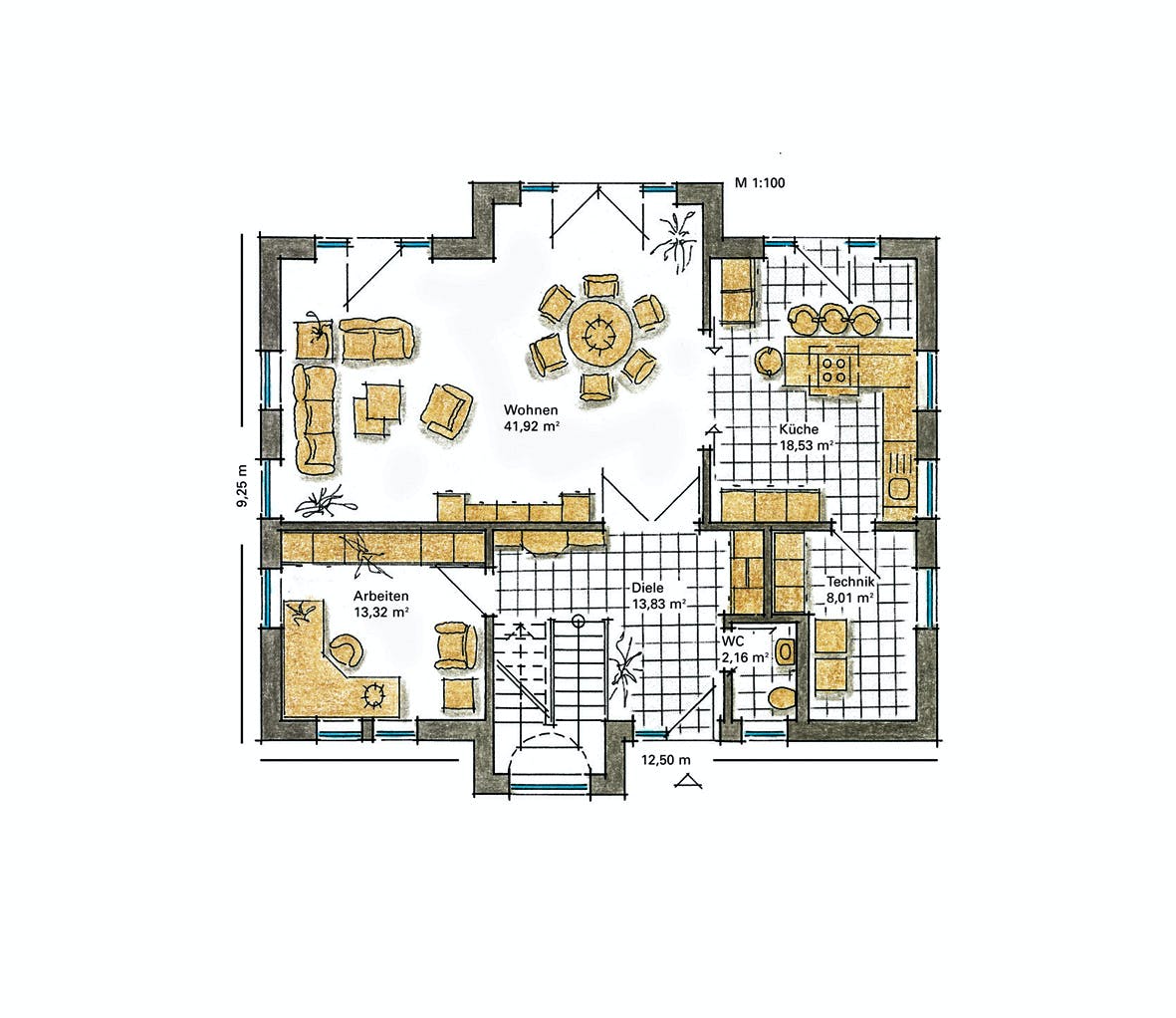 Fertighaus Carina - MH Langenhagen von GUSSEK HAUS Schlüsselfertig ab 629800€, Satteldach-Klassiker Grundriss 1