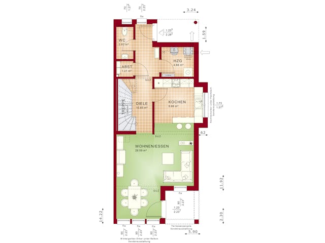 Fertighaus CELEBRATION 114 V5 XL von Bien-Zenker Schlüsselfertig ab 439496€, Pultdachhaus Grundriss 1