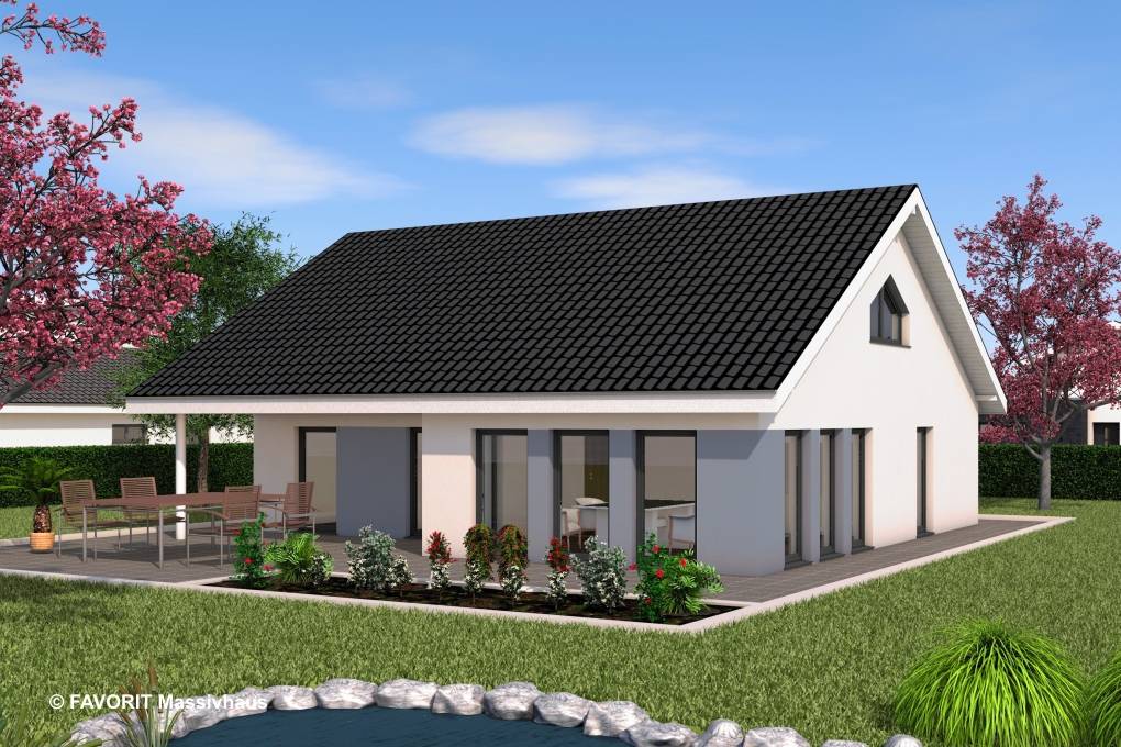 Massivhaus Chalet 115 von Favorit Massivhaus Schlüsselfertig ab 407940€, Bungalow Außenansicht 1