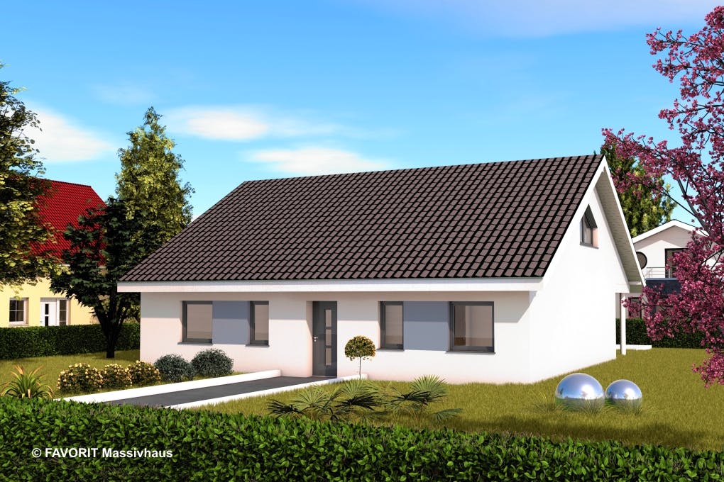 Massivhaus Chalet 115 von Favorit Massivhaus Schlüsselfertig ab 407940€, Bungalow Außenansicht 2