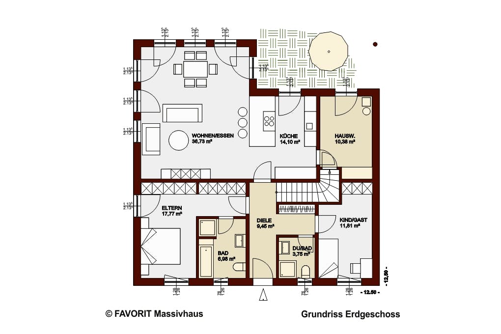 Massivhaus Chalet 115 von Favorit Massivhaus Schlüsselfertig ab 407940€, Bungalow Grundriss 1