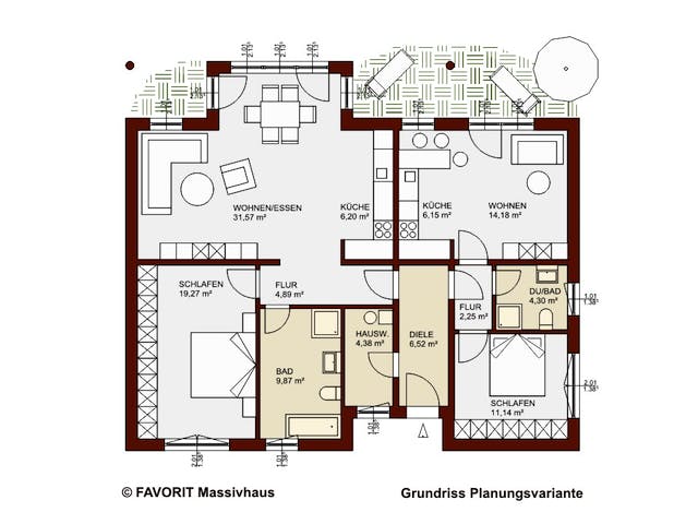 Massivhaus Chalet 122 edition von Favorit Massivhaus Schlüsselfertig ab 357090€, Bungalow Grundriss 2