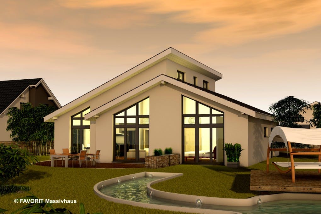 Massivhaus Chalet 132 von Favorit Massivhaus Schlüsselfertig ab 430960€, Bungalow Außenansicht 1