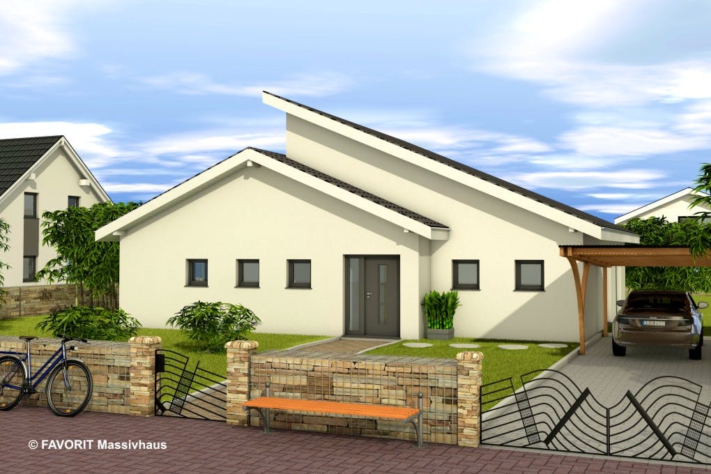 Massivhaus Chalet 132 von Favorit Massivhaus Schlüsselfertig ab 430960€, Bungalow Außenansicht 2