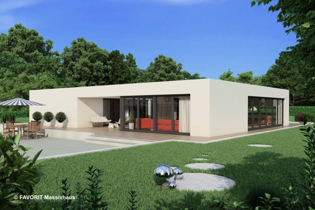 Massivhaus Chalet 153 von Favorit Massivhaus Schlüsselfertig ab 454150€, Bungalow Außenansicht 1