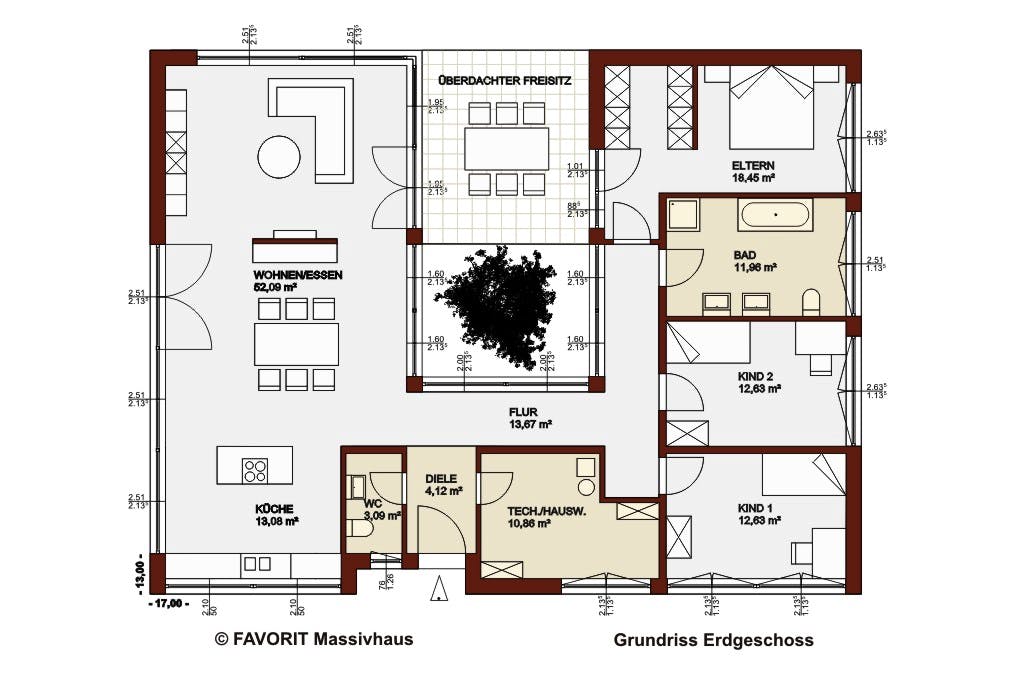 Massivhaus Chalet 153 von Favorit Massivhaus Schlüsselfertig ab 454150€, Bungalow Grundriss 1
