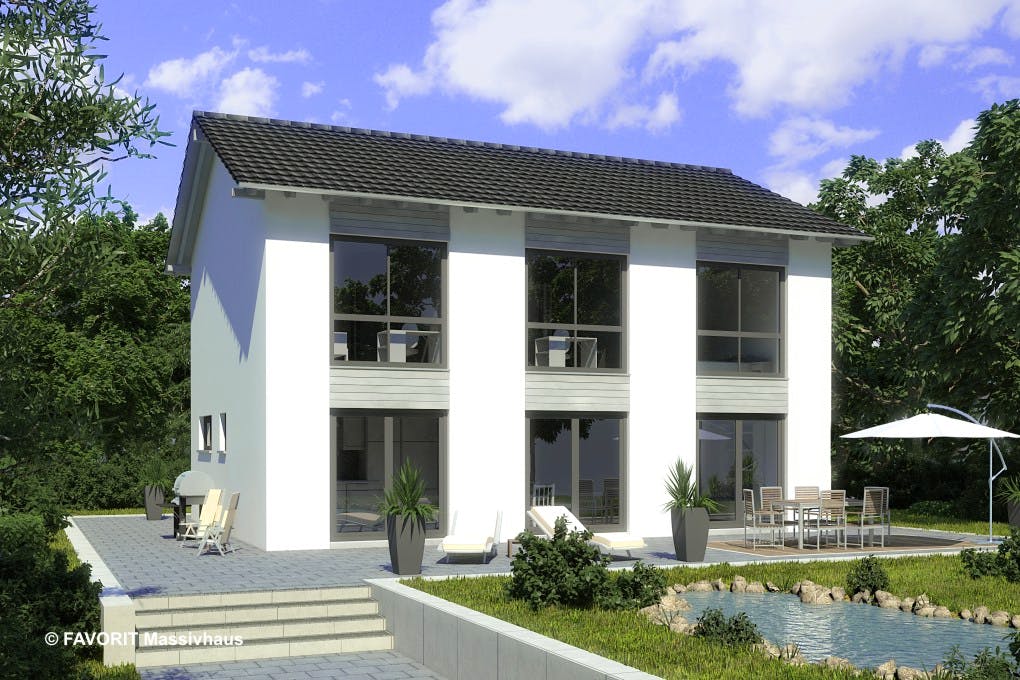 Massivhaus Citylife 147 von Favorit Massivhaus Schlüsselfertig ab 358300€, Satteldach-Klassiker Außenansicht 1