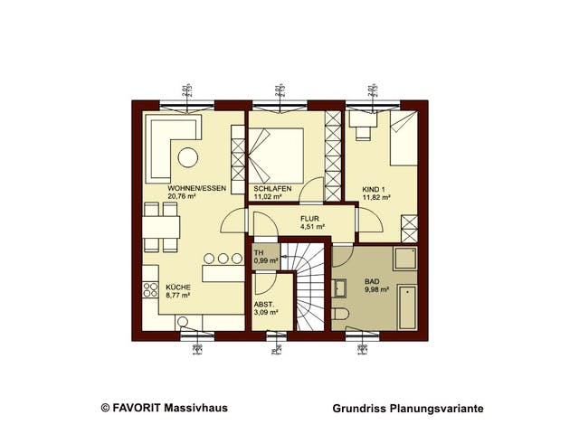 Massivhaus Citylife 147 von FAVORIT Massivhaus Schlüsselfertig ab 344520€, Satteldach-Klassiker Grundriss 3