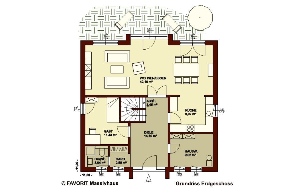 Massivhaus Citylife 178 von Favorit Massivhaus Schlüsselfertig ab 471140€, Stadtvilla Grundriss 1