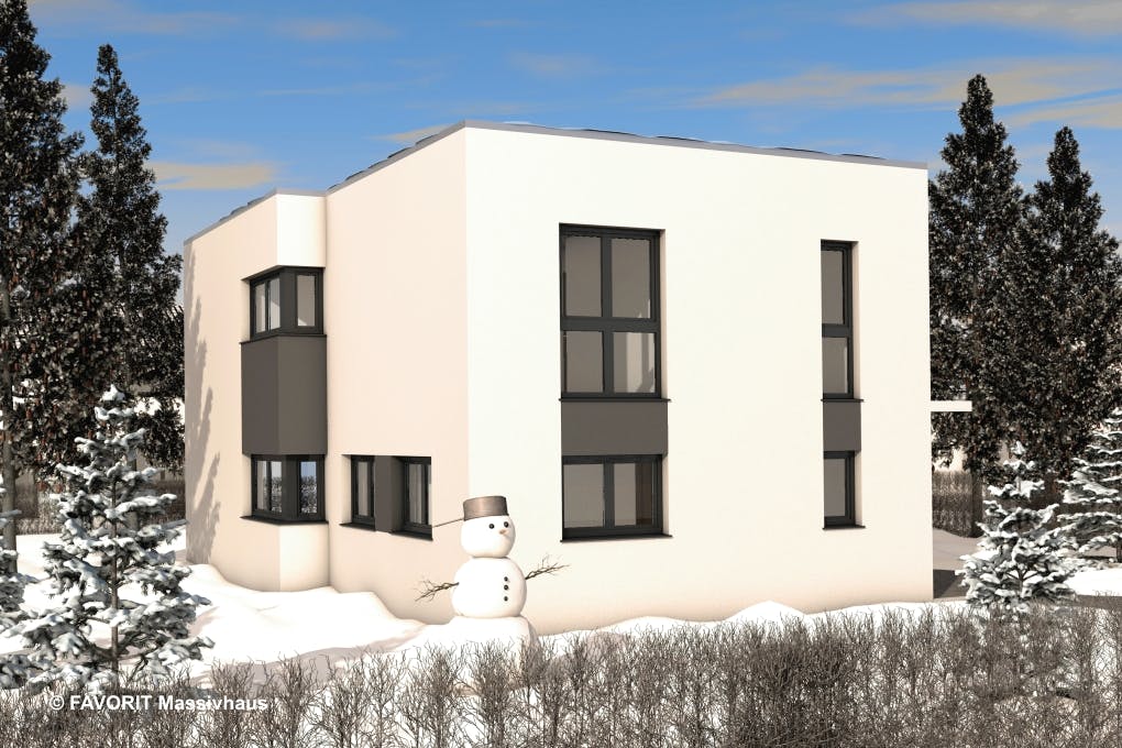 Massivhaus Concept Design 149 von Favorit Massivhaus Schlüsselfertig ab 386360€, Cubushaus Außenansicht 1