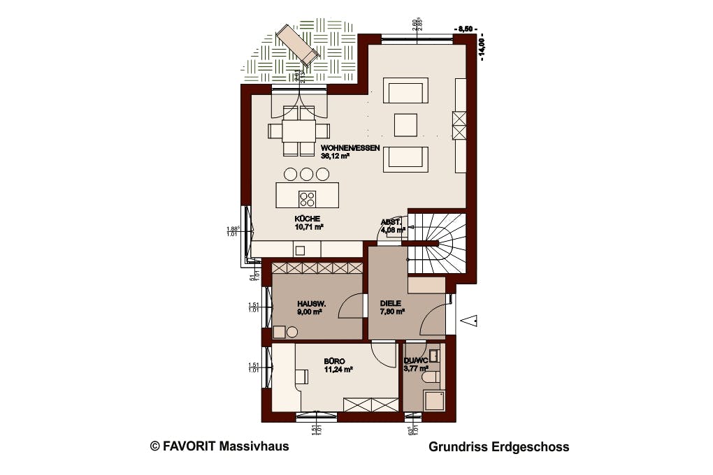 Massivhaus Concept Design 149 von Favorit Massivhaus Schlüsselfertig ab 386360€, Cubushaus Grundriss 1