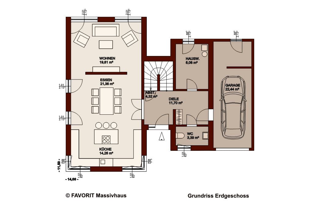Massivhaus Concept Design 162 von Favorit Massivhaus Schlüsselfertig ab 437470€, Cubushaus Grundriss 1
