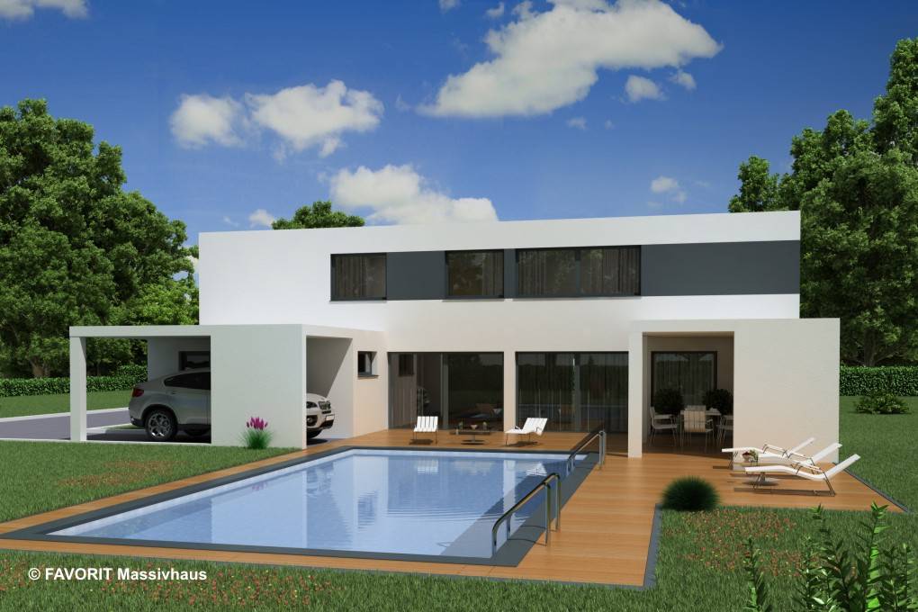 Massivhaus Concept Design 198 von Favorit Massivhaus Schlüsselfertig ab 517160€, Cubushaus Außenansicht 1