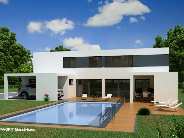 Massivhaus Concept Design 198 von Favorit Massivhaus Schlüsselfertig ab 517160€, Cubushaus Außenansicht 1